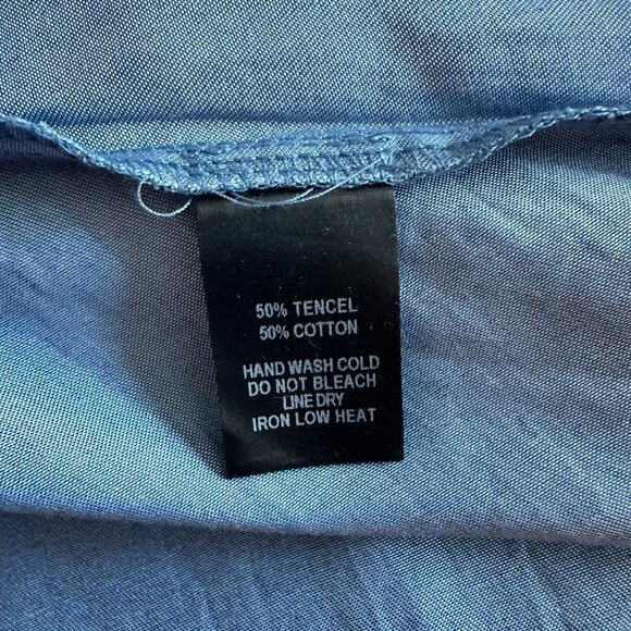 Women's M Lulus Accompany Me Chambray Skirt Skater Blue Flare Fun - Picture 6 of 7